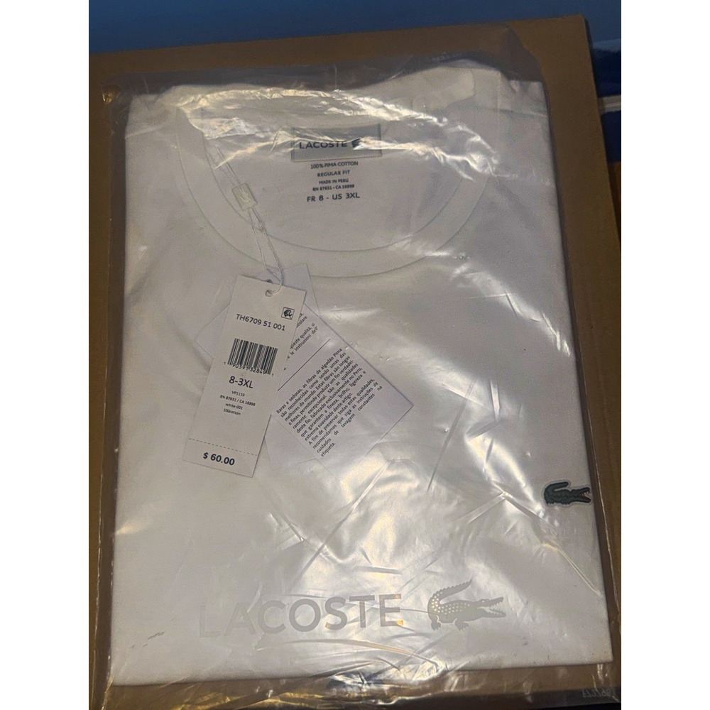Lacoste TH6709 Mens White Regular Fit Crew Neck Pima Cotton T-Shirt 3XL